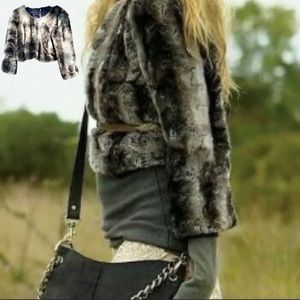NWT $168 Free People | FAUX FUR Crop Caplet | Blue Gray Silver | Size L